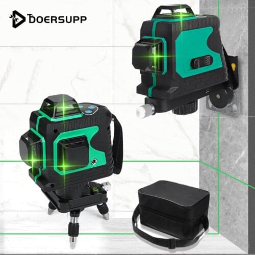 Laser Level 12 Lines Green Light 360 Degree Horizontal Vertical Self-Leveling System Measuring Tool 100cm Tripod & Base Option