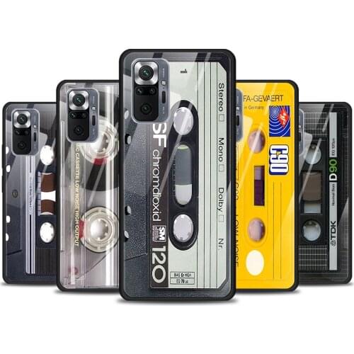 Vintage Magnetic tape Cassette for Xiaomi Redmi Note 10 Pro Max 10S 9T 9S 9 8T 8 7 Pro 5G Luxury Tempered Glass Phone Case Cover