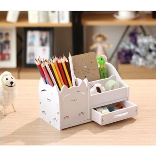 1pc Multi-function 4 Grid Desktop Pen Holder Office School Storage Case White Pink Plastic Box Desk Pen Pencil Organizer