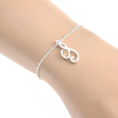 Gold Cursive Initial S Name Bracelet Swirl English Alphabet Letter Initials Text Character Charm Chain Bracelets for Friends