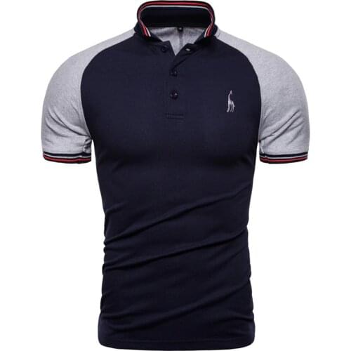 2020 New Brand Quality Mens Polo Patchwork Slim Fit Giraffe Embroidery Polo Shirt Men Fashion Clothes