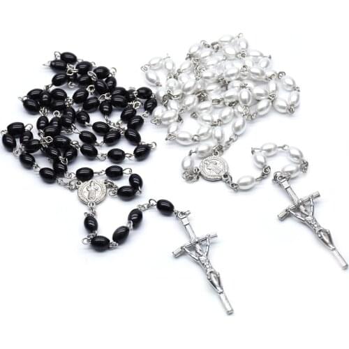 Real White Pearl Rosary Necklace Cross Necklace Religious Gift Giveaway Holy Family Wedding Prayer Beads