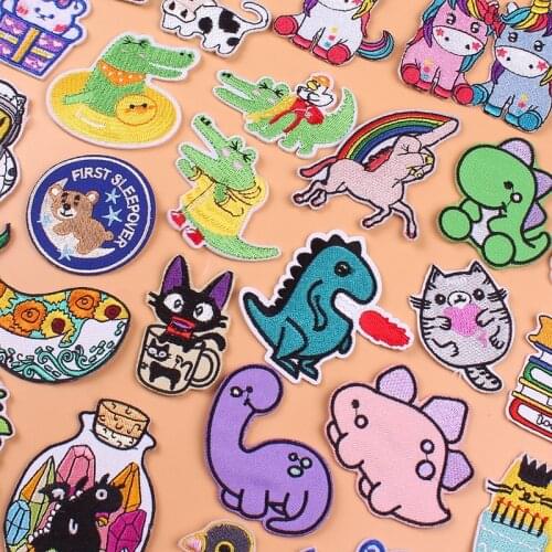 Prajna Animals Patch Unicorn Embroidered Patches For Clothing Dinosaur Stripes Alligator Stickers For Clothes Cartoon Cat Badges
