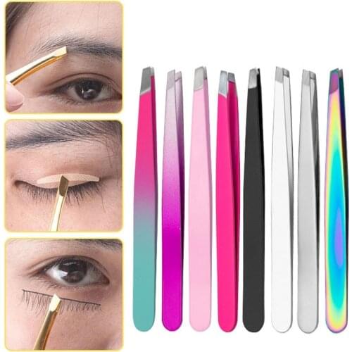 Stainless Steel Slanted Flat Tip Tweezer Makeup Tools Slanted Flat Tip Eyebrow Tweezer Stainless Steel Clip Facial Hair Remove