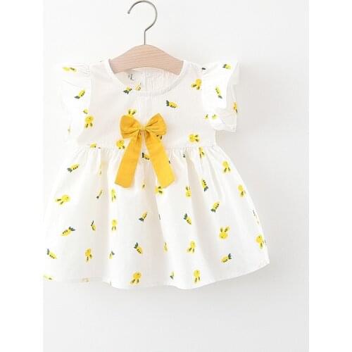 Girls Short Sleeved Dress 2021 Summer New Infant Pure Cotton Printed Bowknot Cute Princess Dresses Sweet Casual Dress 1-4 Years