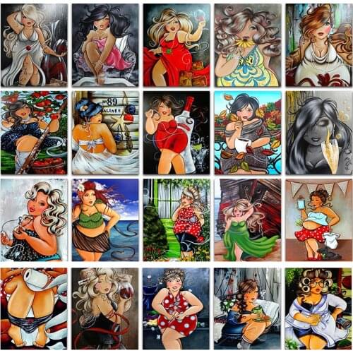 Full Round Diamond Embroidery Cartoon Comic 5D DIY Diamond Painting Cross Stitch Fat Lady Set Full Square 3D Diamond Mosaic Girl