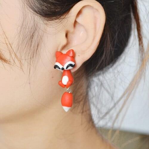 Pop Handmade Polymer Clay Animal Stud Earrings for Women Cute 3D Cartoon Colorful Jewelry Lovely Flower Fox Pig Dog Cat Stitch