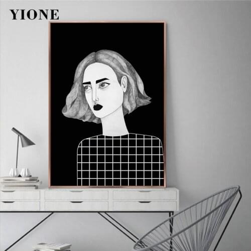 Nordic Art Anime Woman Poster Custom Black and White Figure Girl Prints Canvas Painting Wall Picture for Living Room Bedroom