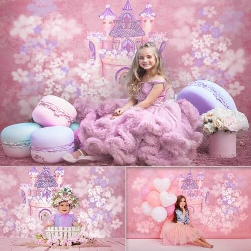 Castle Pink Kids Backdrop for Photography Studio Princess Birthday art photography background Girl 1st Birthday Cake Smash Props