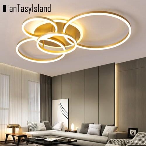Nordic modern chandelier gold brown luxury 1 2 3 4 5 ring led chandelier kitchen living room loft chandeliers with remote app