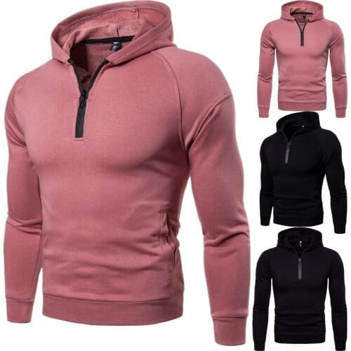 Mens Hooded Sweatshirt Long Sleeved Solid Color Pullover Hoodies with Pockets Casual Slim Type Patchwork Tops