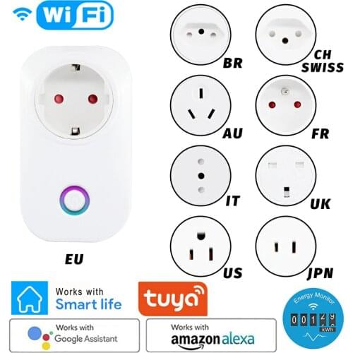 Tuya WIFI Smart Socket Smart Plug EU UK AU BR FR JP US Ita Chi Plug 10A APP Control Alexa Google Home Energy Monitor kWh Meter