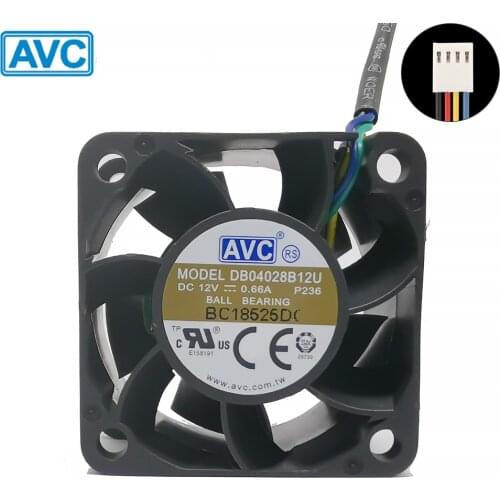 For AVC DB04028B12U fan 4cm 4028 40x40x28mm 12V 0.66A Dual Ball Bearing 4-wire 4pin PWM Server Power Airflow COOLING REVOLUTION