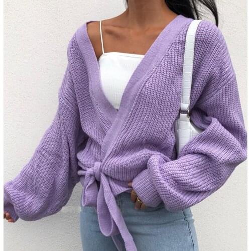 Autumn Spring Pleated Solid Sweaters Women Knitted V-Neck Warm Sexy All-Match Bandage Long Sleeve Casual Sweater