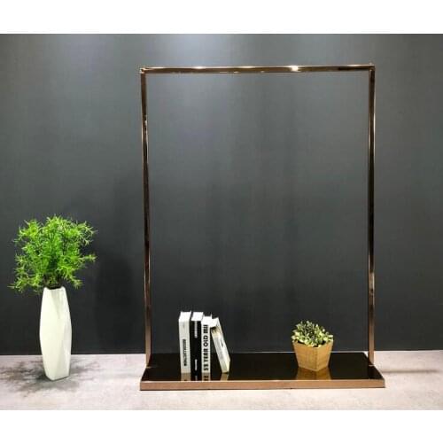 Mirror rose gold stainless steel floor mounted middle island rack for hanging clothes