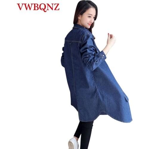 Mid-length Denim Jacket Women Windbreaker 2018 Spring Autumn Loose Long-sleeve Jeans Jackets Plus size 3XL Casual Female Shirts