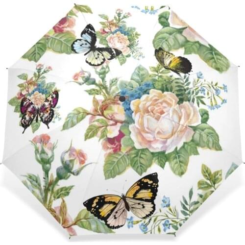 Full Automatic Butterfly Umbrella Three Folding Flower Umbrellas Women Kids Parasol Umbrella Rain Gear Rain Guarda Chuva Paragua