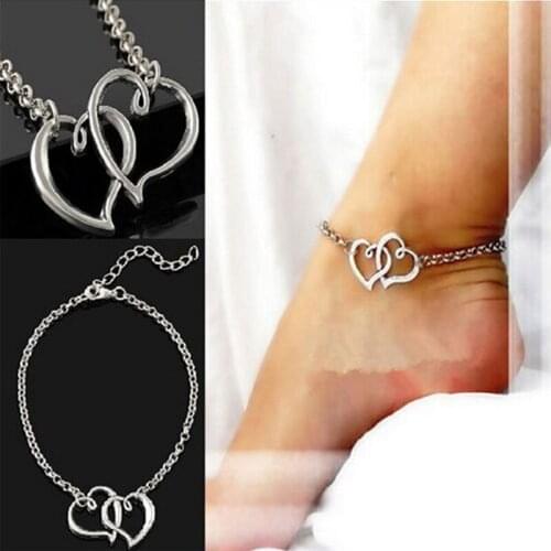 1PC Women Jewelry Double Heart Chain Beach Sandal Anklet Ankle Bracelet