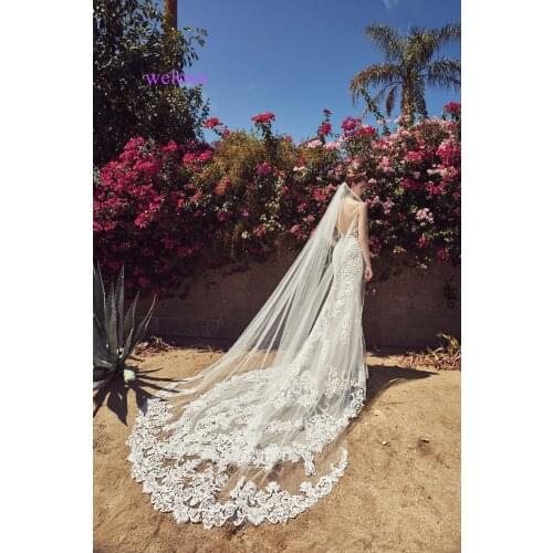 3M Long Veil Lace Appliqued Cathedral Length Appliqued White Ivory Wedding Veil Bride Veils Bridal Hair With Free Comb