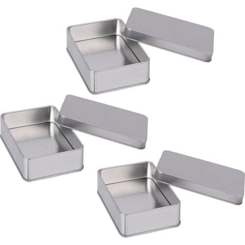 3x Rectangle Small Metal Tin Storage Box Case For Badge Money Coin Candy Key
