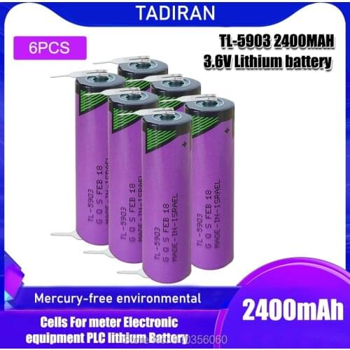 6pcs/lot New TADIRAN ER14500 AA 3.6V 2400MAH Thionyl Chloride Industrial lithium battery plc batteries With Three Tabs