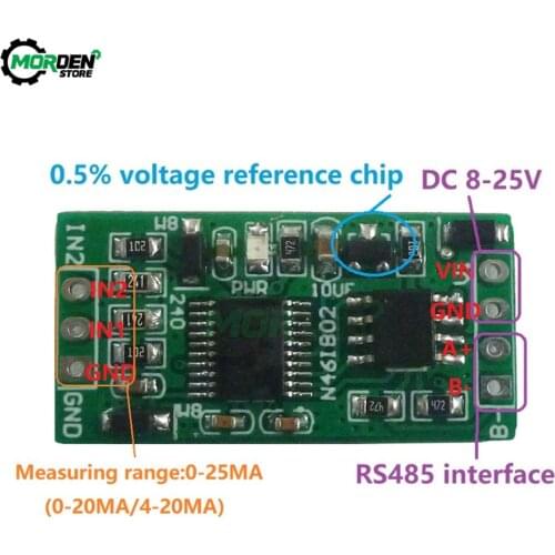 DC 4-20MA to RS485 2 Channel DC 12V 0-25MA Analog Acquisition Module12Bit ADC Board Modbus RTU PLC 4-20MA to RS485 Tool Parts