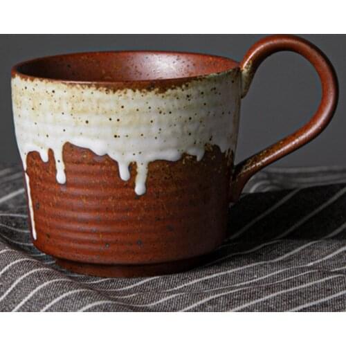 Antique Water Mug With Saucer Set Retro Afternoon Tea Coffee Mug Vintage Coarse Pottery Coffee Cup Creative Home Decor