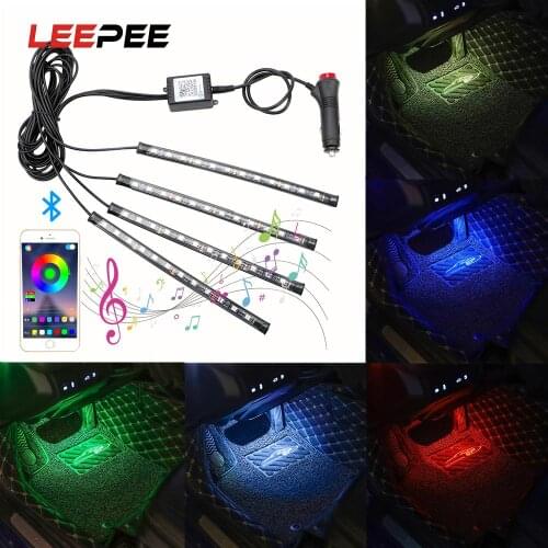 4 in 1 Car Floor Atmosphere Lamp RGB LED Strip Lights App Bluetooth Control Sound Music Control Car Interior Lights