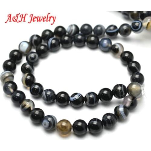 5strands High Quality Natural Black Stone Beautiful Veins 6~10mm DIY Jewelry Making Strand Loose Beads