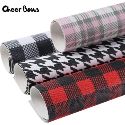 Cheer Bows 22*30cm Grid Printed Leather Fabric Synthetic Sheets For DIY Hair Bows Home Decor Handmade Earrings Crafts Supplies