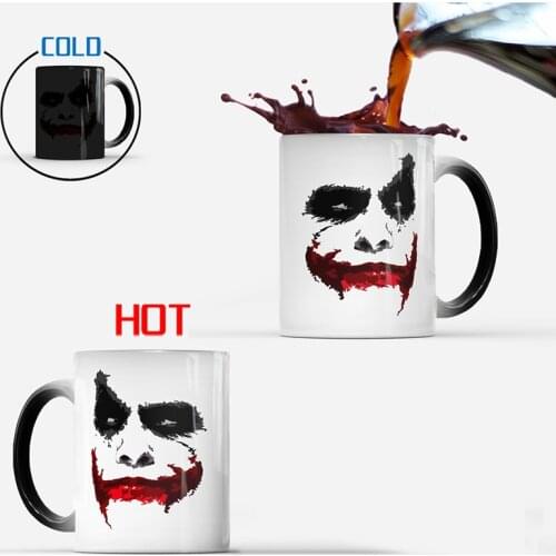 1Pcs New 350ml The Joker Theme Heat Sensitive Ceramic Office Coffee Milk Tea Cup Color Changing Mug Best Gift for Friends Kids