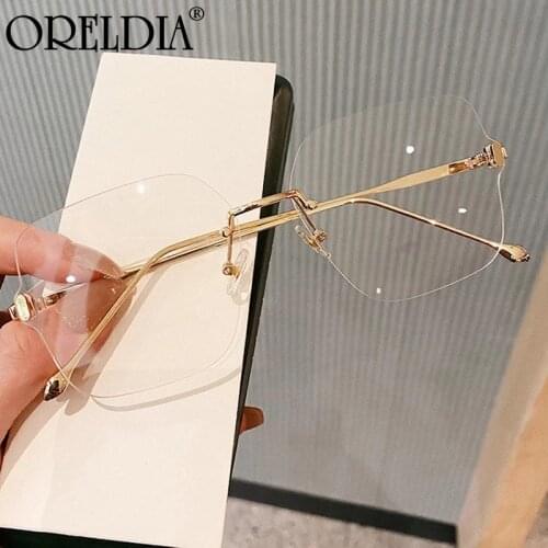 Rimless Square Flat Glasses Ladies Frame 2020 Latest Retro Oversized Glasses Elegant Female Glasses Can Wear Myopia Glasses