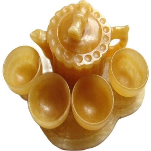 Natural Topaz bamboo wine glass jade teapot teacup small ornaments tea health marketing