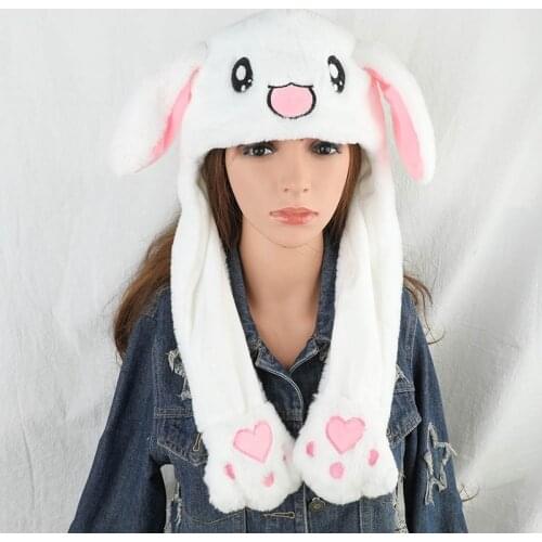 Girls Animal Rabbit Ear Moving Hat Plush Cute Soft Warm Velvet Hats Controllable Long Bunny Ears Caps Beanies