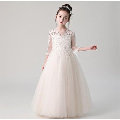 Flower Girls Birthday Banquet Lace Stitching Dress Elegant Girl Evening Party Dress Princess Flower Girls Eucharist Party Dress