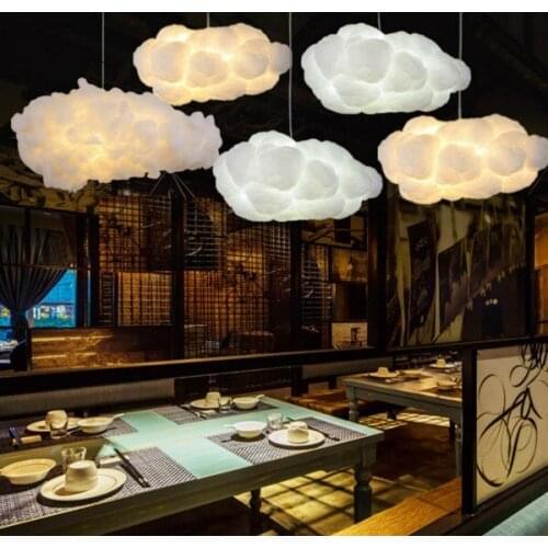 Floating White Cloud Chandelier Decorative Clouds Light Hotel Lobby Silk Art Creative Chandelier Hotel Engineering Light