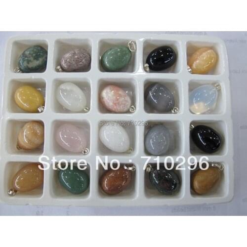 Natural stone eggs pendants wholesale lot mixed agat e sodalite rose pink quartz crystal Multi stone fit genuine stone necklace