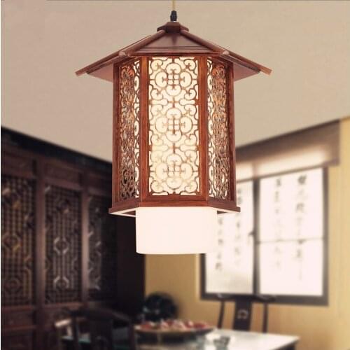 Chinese style antique coffee carved wood art Pendant Lights Nostalgic brief E27 lamp for balcony&corridor&porch&stairs MYR009