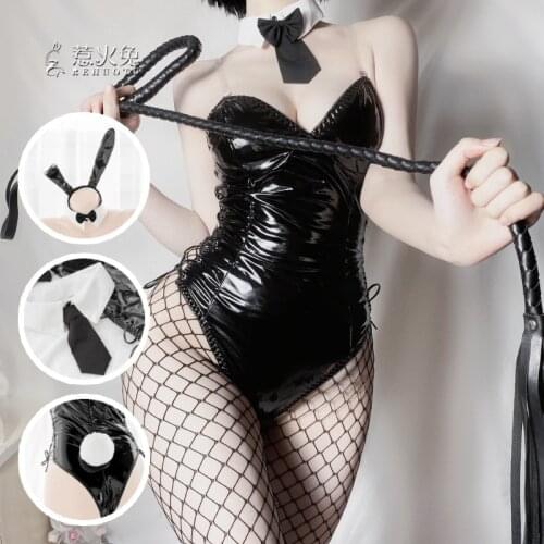 Sexy Cosplay Bunny Costume PU Leather One Piece Bodysuit Mai Sakurajima Rabbit Suit Kawaii Ears 8 Pcs Anime Outfit for Women New