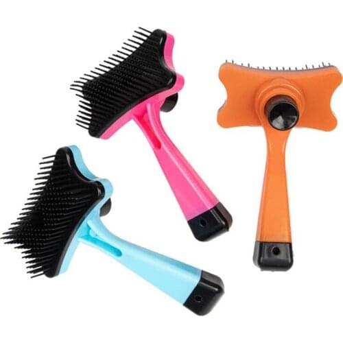 Pet Brush Automatic Plastic Shedding Hair Remove Tool Dog Cat Loose Hair Comb For Pet Faces Fur Nozzle Grooming Blue,Pink,Orange