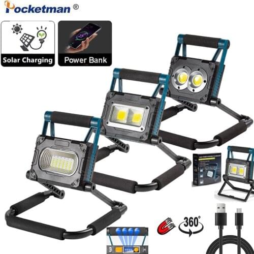 300W LED Solar Work Lamp Portable Spotlight Searchlight USB Rechargeable Flashlight Camping Light Waterproof Outdoor Solar Lamp