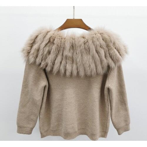 Custom Fur Sweater For Women Ladies Furry Collar Knitwear Fashion Elegant Ladies Soft Fur Cardigan