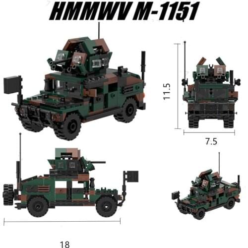 WW2 Military Vehicle Car HMMWV M-1151 US Figures Weapons Model Building Blocks Creator Armored Truck Gun Parts Machine Kits Toys