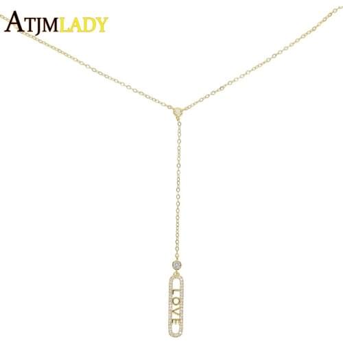 Y necklace with cz station gold chain wedding engagement AAA cubic zirconia letter love charm fashion gorgeous long necklaces