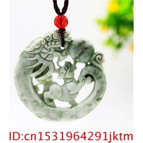 Green Jade Dragon Pendant Chinese Natural Amulet Tiger Necklace Carved Charm Double-sided Fashion for Men Jewelry Women Gifts