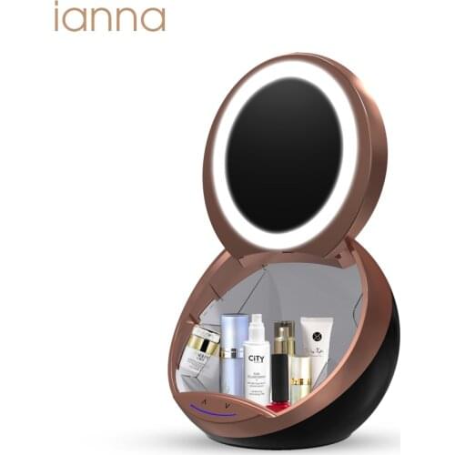 Ianna LM10 Auto Lift Makeup Led Mirror 3 Colors 4K HD Glass Table USB Desk Dressing Mirror with Big Storage Capacity