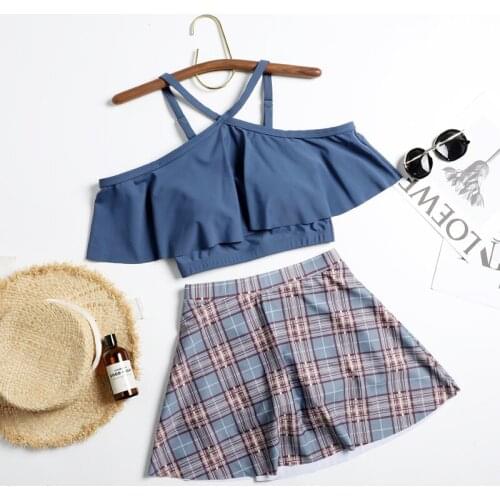 Womens Bikini Set Padded Ruffle High Waist Dress bottom Swimwear Swimsuit Beach Suit 2020 Koren Design Beach Dress