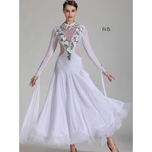 Ballroom dress girl ballroom dress woman competition waltz dress rhinestone crystal white S7035
