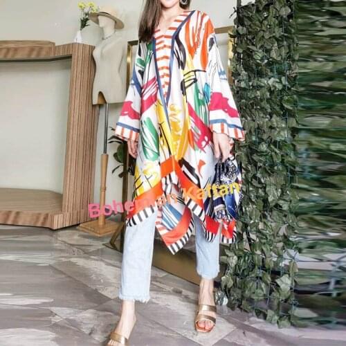 Kuwait Fashion Blogger recommend popular printed silk kaftan maxi dresses loose summer beach bohemian long dress for lady