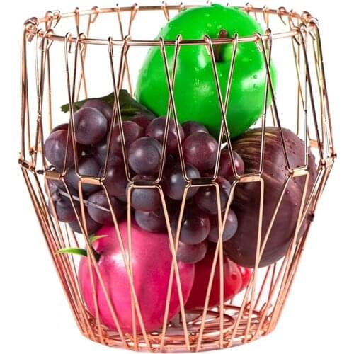 1 Pcs Flexible Wire Fruit Bowl,Transforming,Kitchen Countertop Storage Basket For Fruit Bread&Decorative Items,Rose Gold
